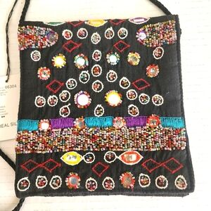 Barganza & Couture! green,yellow, purple, mirrored, embroidered, 1beaded bag